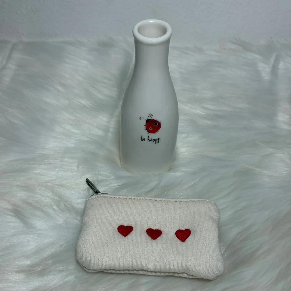 Set of 2 White Ceramic Ladybug Vase John Galt Brandy Melville Coin Pouch